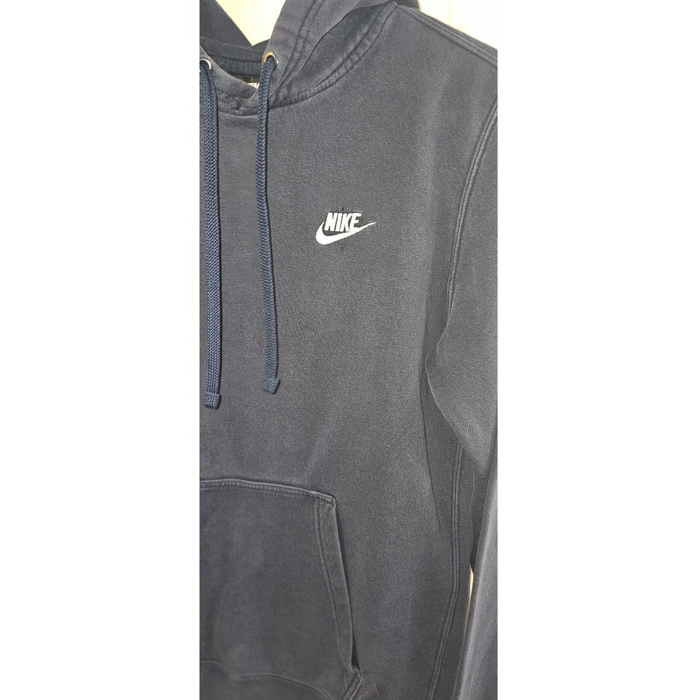 Nike Sportswear Club Fleece Hoodie Navy Blue Embroidered Logo Pullover Mens M - Picture 3 of 4